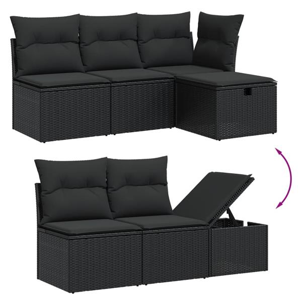 Grote foto vidaxl 6 delige loungeset met kussens poly rattan zwart tuin en terras tuinmeubelen