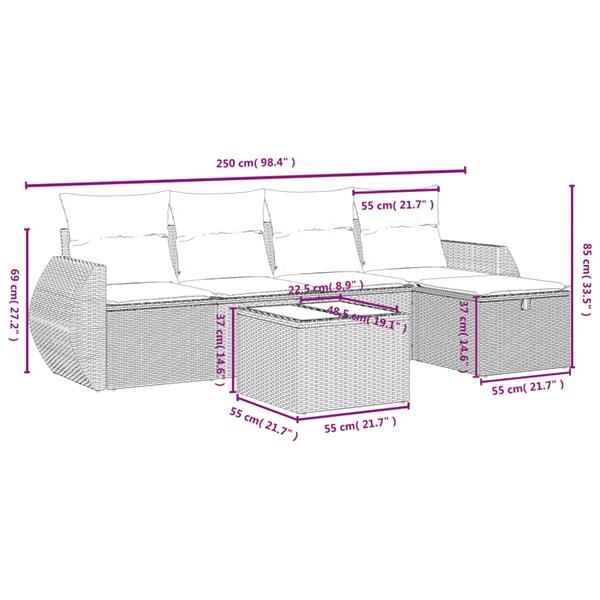 Grote foto vidaxl 6 delige loungeset met kussens poly rattan zwart tuin en terras tuinmeubelen