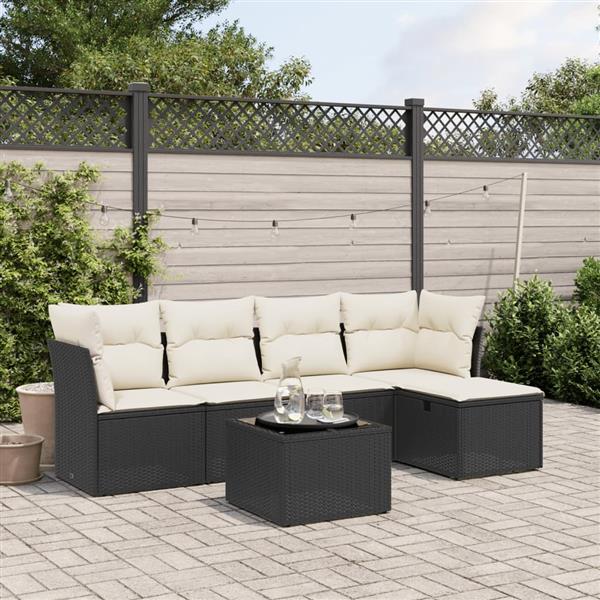 Grote foto vidaxl 6 delige loungeset met kussens poly rattan zwart tuin en terras tuinmeubelen