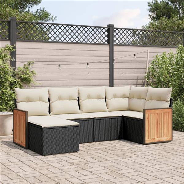 Grote foto vidaxl 6 delige loungeset met kussens poly rattan zwart tuin en terras tuinmeubelen