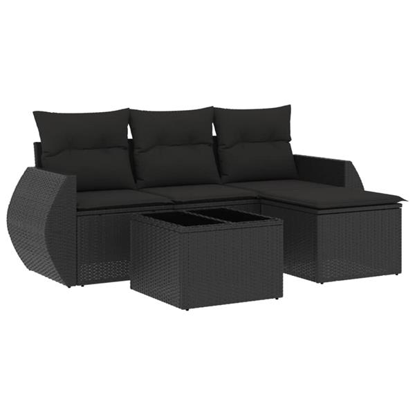 Grote foto vidaxl 5 delige loungeset met kussens poly rattan zwart tuin en terras tuinmeubelen