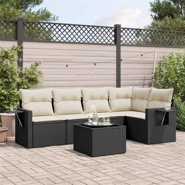 Grote foto vidaxl 6 delige loungeset met kussens poly rattan zwart tuin en terras tuinmeubelen