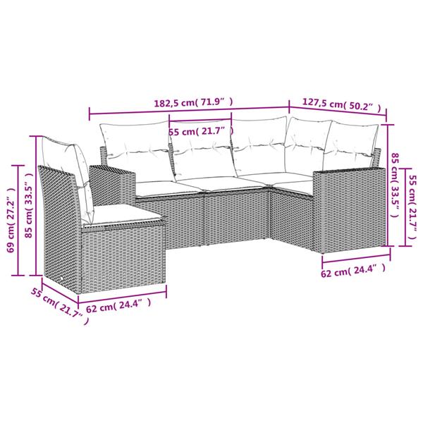 Grote foto vidaxl 5 delige loungeset met kussens poly rattan zwart tuin en terras tuinmeubelen