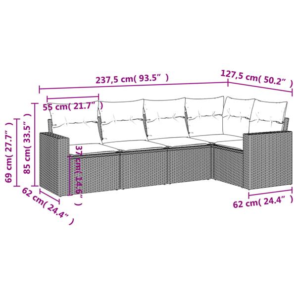 Grote foto vidaxl 5 delige loungeset met kussens poly rattan zwart tuin en terras tuinmeubelen