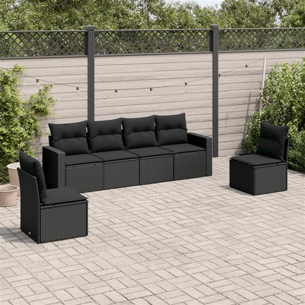 Grote foto vidaxl 6 delige loungeset met kussens poly rattan zwart tuin en terras tuinmeubelen