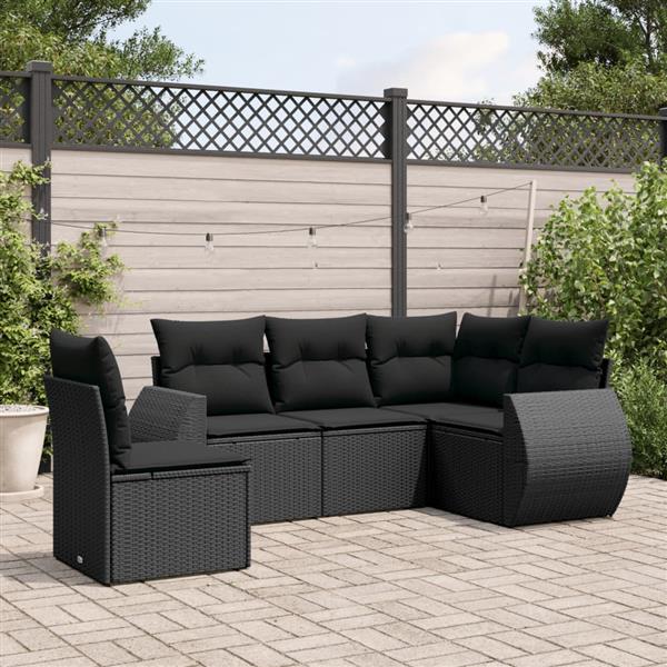 Grote foto vidaxl 5 delige loungeset met kussens poly rattan zwart tuin en terras tuinmeubelen