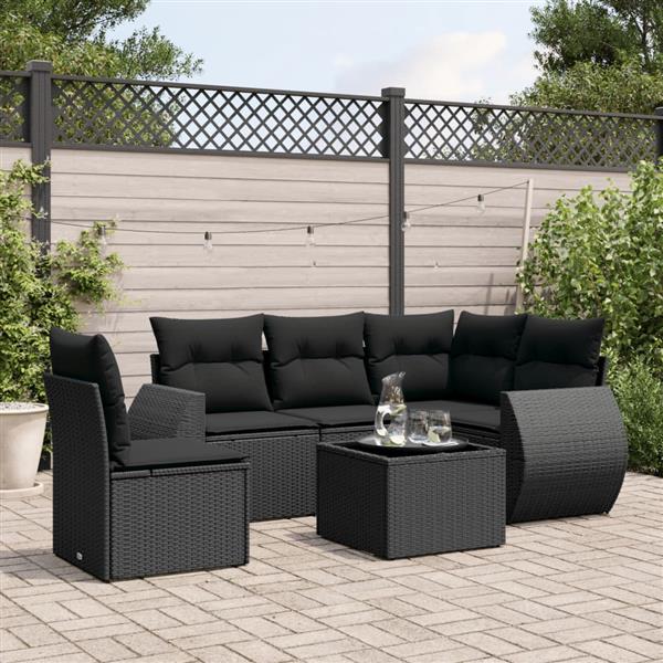 Grote foto vidaxl 6 delige loungeset met kussens poly rattan zwart tuin en terras tuinmeubelen