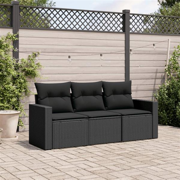 Grote foto vidaxl 3 delige loungeset met kussens poly rattan zwart tuin en terras tuinmeubelen