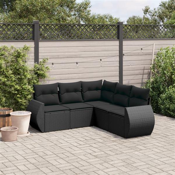 Grote foto vidaxl 5 delige loungeset met kussens poly rattan zwart tuin en terras tuinmeubelen