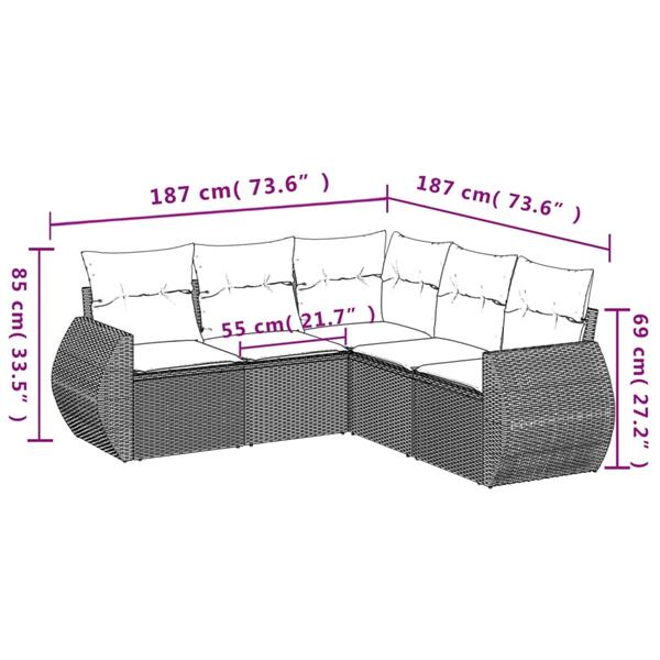 Grote foto vidaxl 5 delige loungeset met kussens poly rattan zwart tuin en terras tuinmeubelen