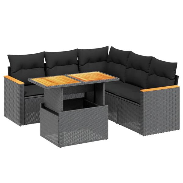 Grote foto vidaxl 6 delige loungeset met kussens poly rattan zwart tuin en terras tuinmeubelen