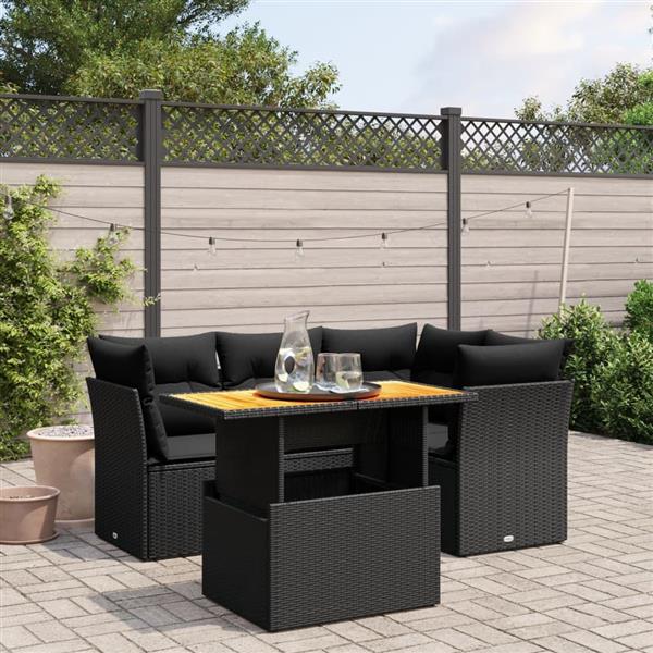 Grote foto vidaxl 5 delige loungeset met kussens poly rattan zwart tuin en terras tuinmeubelen