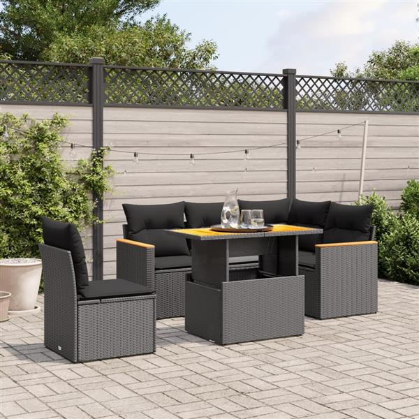 Grote foto vidaxl 6 delige loungeset met kussens poly rattan zwart tuin en terras tuinmeubelen