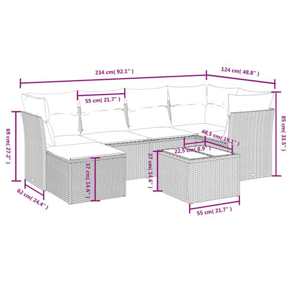 Grote foto vidaxl 7 delige loungeset met kussens poly rattan zwart tuin en terras tuinmeubelen