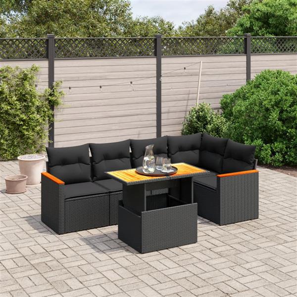 Grote foto vidaxl 6 delige loungeset met kussens poly rattan zwart tuin en terras tuinmeubelen