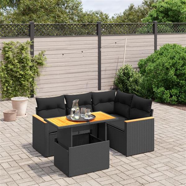 Grote foto vidaxl 5 delige loungeset met kussens poly rattan zwart tuin en terras tuinmeubelen