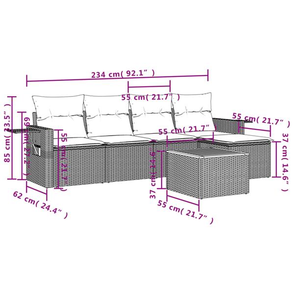 Grote foto vidaxl 6 delige loungeset met kussens poly rattan zwart tuin en terras tuinmeubelen