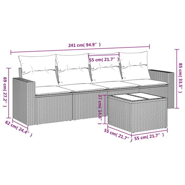 Grote foto vidaxl 5 delige loungeset met kussens poly rattan zwart tuin en terras tuinmeubelen