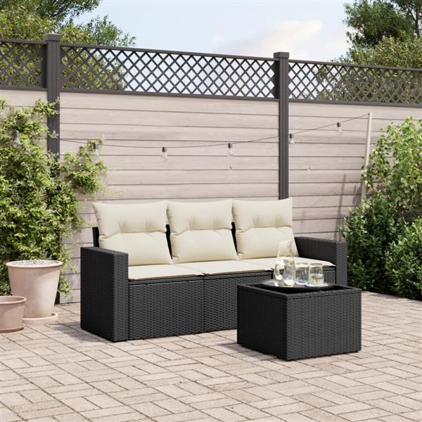 Grote foto vidaxl 4 delige loungeset met kussens poly rattan zwart tuin en terras tuinmeubelen