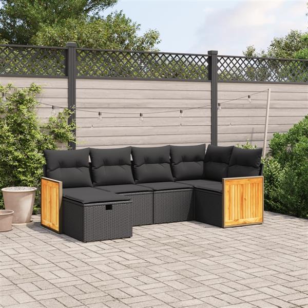 Grote foto vidaxl 6 delige loungeset met kussens poly rattan zwart tuin en terras tuinmeubelen