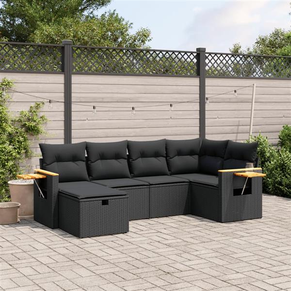 Grote foto vidaxl 6 delige loungeset met kussens poly rattan zwart tuin en terras tuinmeubelen