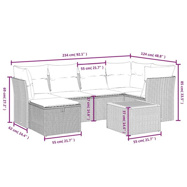 Grote foto vidaxl 7 delige loungeset met kussens poly rattan zwart tuin en terras tuinmeubelen