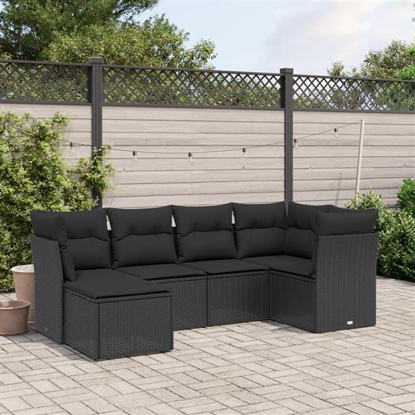 Grote foto vidaxl 6 delige loungeset met kussens poly rattan zwart tuin en terras tuinmeubelen