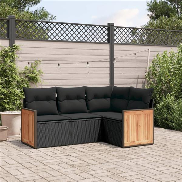 Grote foto vidaxl 4 delige loungeset met kussens poly rattan zwart tuin en terras tuinmeubelen