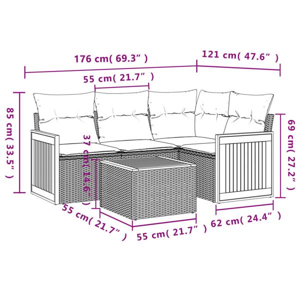 Grote foto vidaxl 5 delige loungeset met kussens poly rattan zwart tuin en terras tuinmeubelen