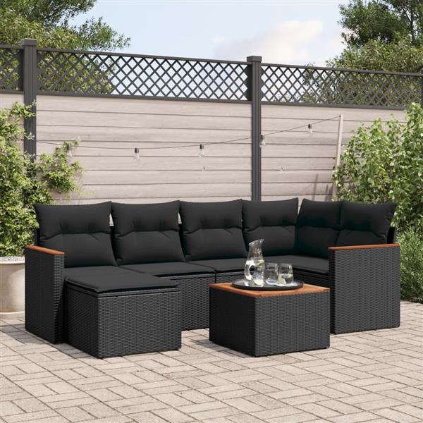 Grote foto vidaxl 7 delige loungeset met kussens poly rattan zwart tuin en terras tuinmeubelen