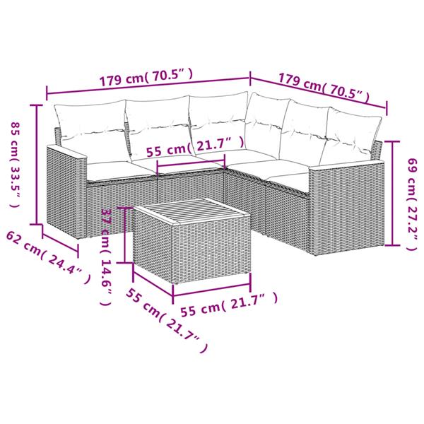 Grote foto vidaxl 6 delige loungeset met kussens poly rattan zwart tuin en terras tuinmeubelen