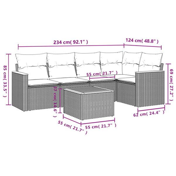 Grote foto vidaxl 6 delige loungeset met kussens poly rattan zwart tuin en terras tuinmeubelen