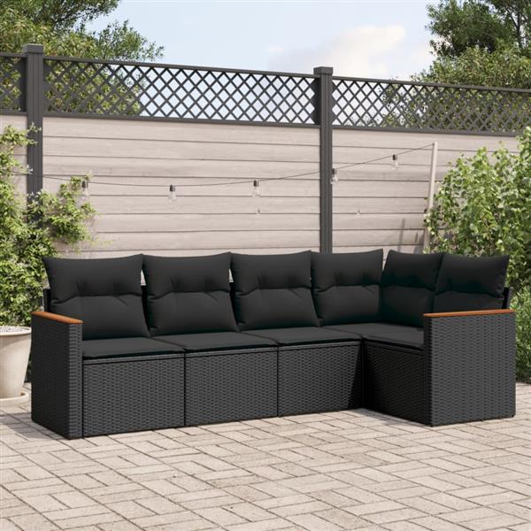 Grote foto vidaxl 5 delige loungeset met kussens poly rattan zwart tuin en terras tuinmeubelen