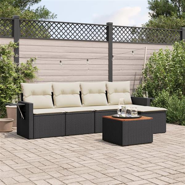 Grote foto vidaxl 6 delige loungeset met kussens poly rattan zwart tuin en terras tuinmeubelen