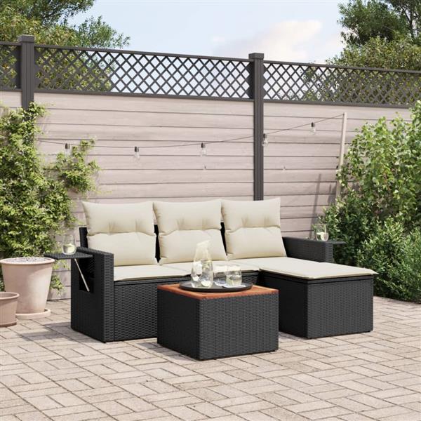 Grote foto vidaxl 5 delige loungeset met kussens poly rattan zwart tuin en terras tuinmeubelen