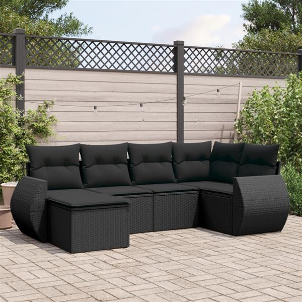 Grote foto vidaxl 6 delige loungeset met kussens poly rattan zwart tuin en terras tuinmeubelen