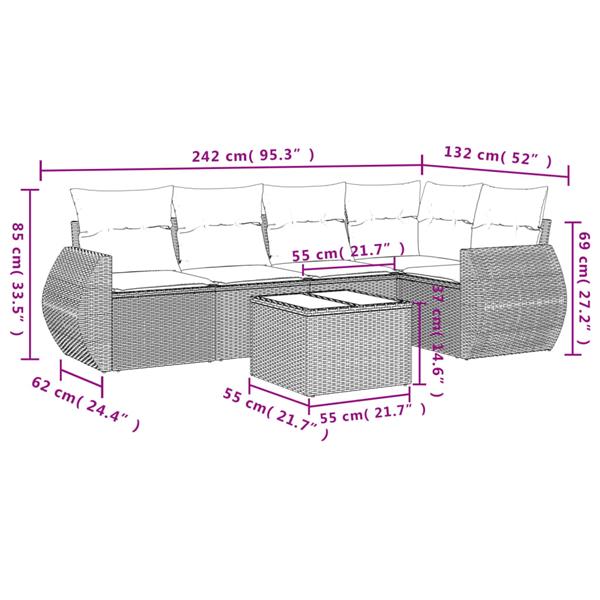 Grote foto vidaxl 6 delige loungeset met kussens poly rattan zwart tuin en terras tuinmeubelen