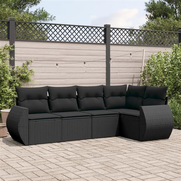 Grote foto vidaxl 5 delige loungeset met kussens poly rattan zwart tuin en terras tuinmeubelen