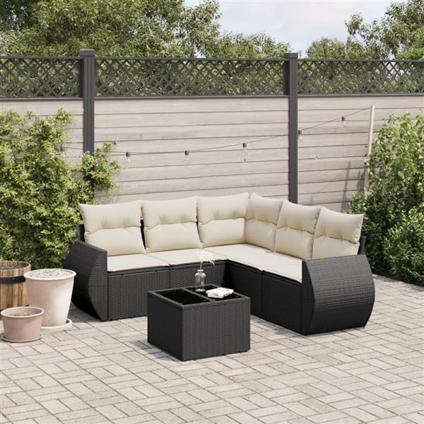 Grote foto vidaxl 6 delige loungeset met kussens poly rattan zwart tuin en terras tuinmeubelen