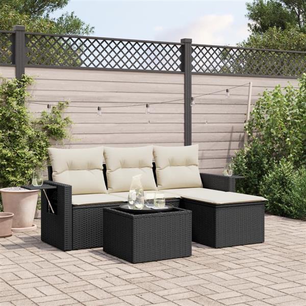 Grote foto vidaxl 4 delige loungeset met kussens poly rattan zwart tuin en terras tuinmeubelen