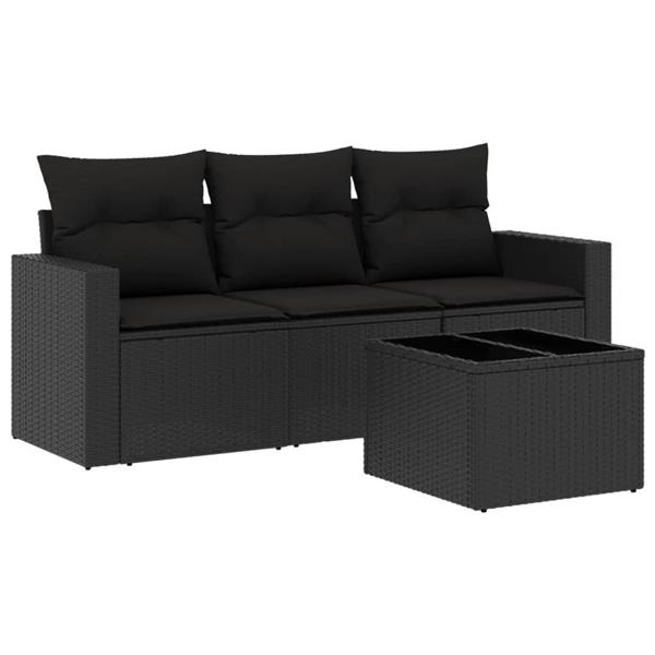 Grote foto vidaxl 4 delige loungeset met kussens poly rattan zwart tuin en terras tuinmeubelen