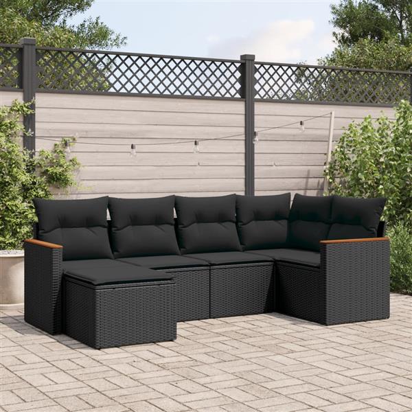 Grote foto vidaxl 6 delige loungeset met kussens poly rattan zwart tuin en terras tuinmeubelen