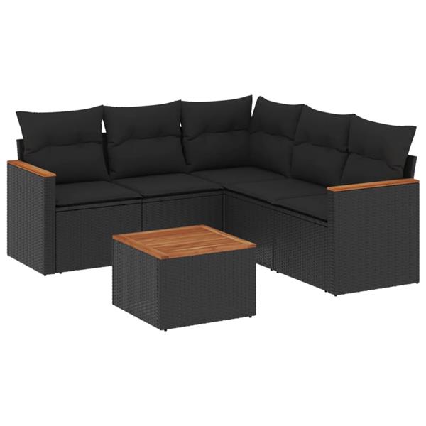 Grote foto vidaxl 6 delige loungeset met kussens poly rattan zwart tuin en terras tuinmeubelen