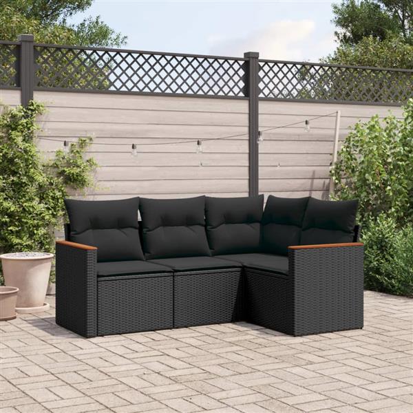 Grote foto vidaxl 4 delige loungeset met kussens poly rattan zwart tuin en terras tuinmeubelen