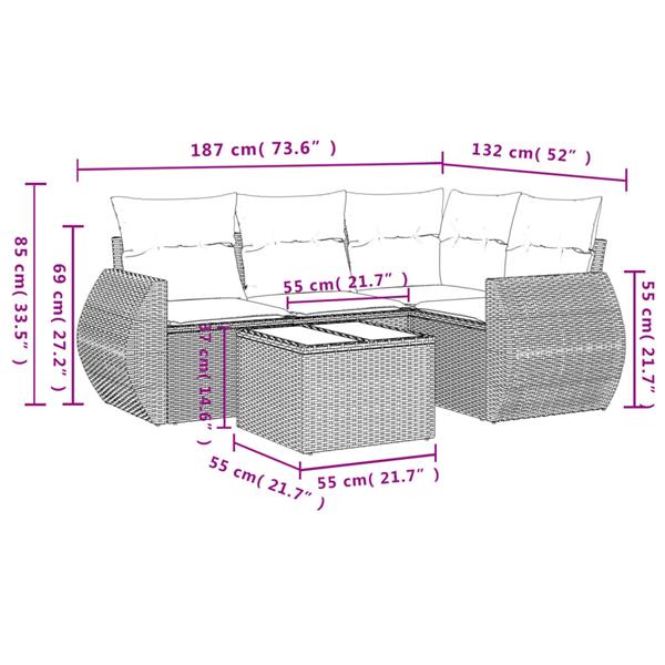 Grote foto vidaxl 5 delige loungeset met kussens poly rattan zwart tuin en terras tuinmeubelen