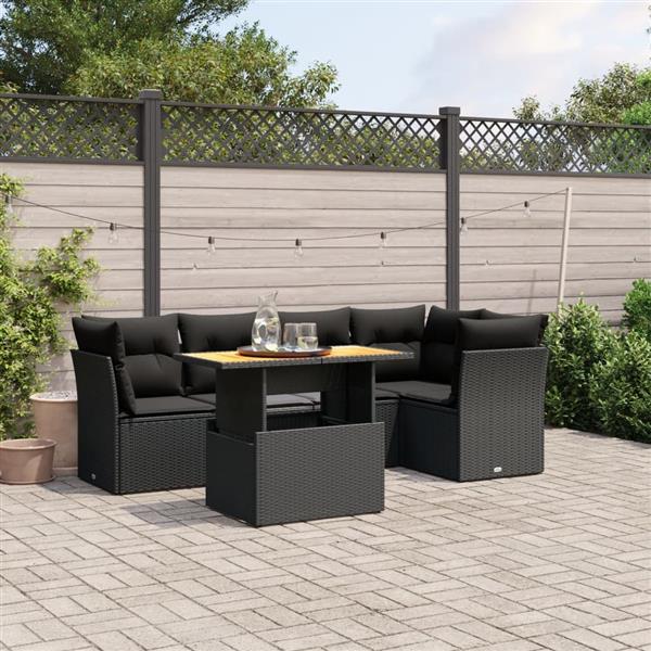 Grote foto vidaxl 5 delige loungeset met kussens poly rattan zwart tuin en terras tuinmeubelen