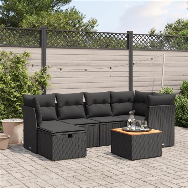 Grote foto vidaxl 7 delige loungeset met kussens poly rattan zwart tuin en terras tuinmeubelen