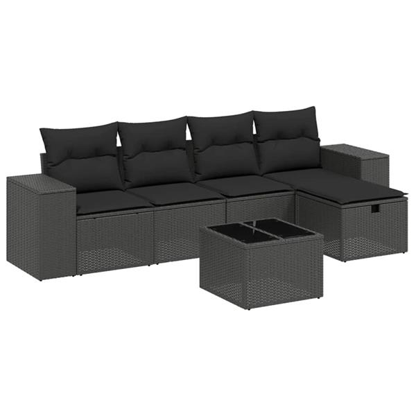 Grote foto vidaxl 6 delige loungeset met kussens poly rattan zwart tuin en terras tuinmeubelen