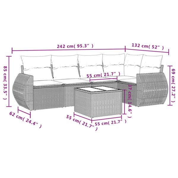 Grote foto vidaxl 6 delige loungeset met kussens poly rattan zwart tuin en terras tuinmeubelen