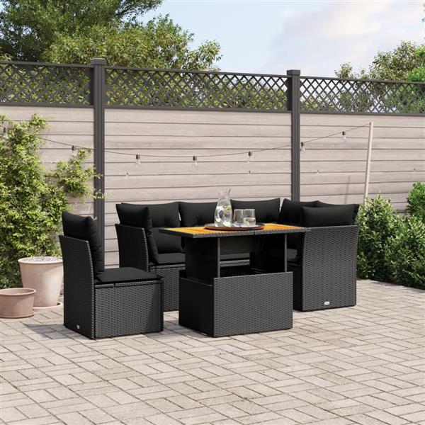 Grote foto vidaxl 5 delige loungeset met kussens poly rattan zwart tuin en terras tuinmeubelen